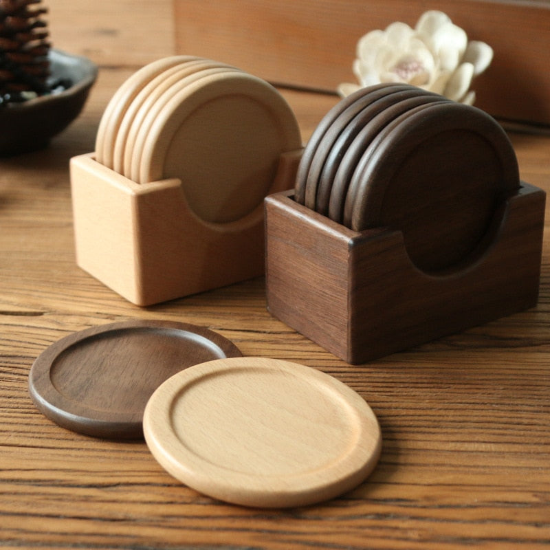 Vintage Tableware Wooden coaster set walnut round solid wood teacup mat creative dining mat cup holder placemat cup mat Coasters