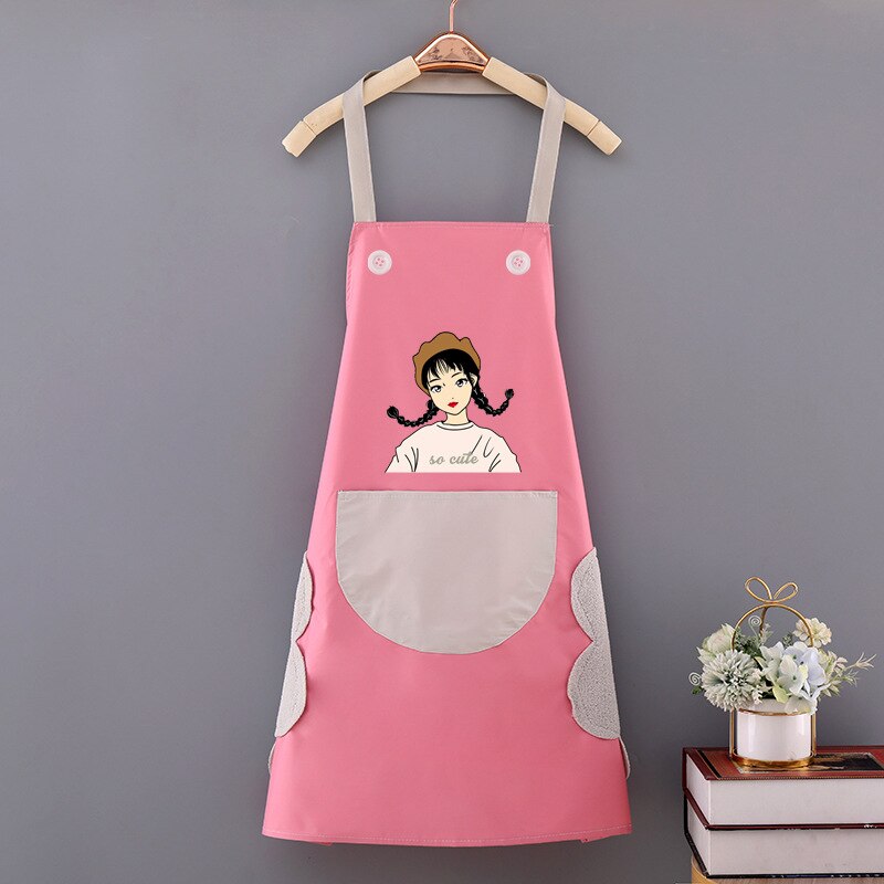 Cooking Pattern PVC Women Wipeable Kitchen Apron Enlarged Pocket Waterproof Oil-Proof Coffee Pinafore Cooking Baking  Adult Bib