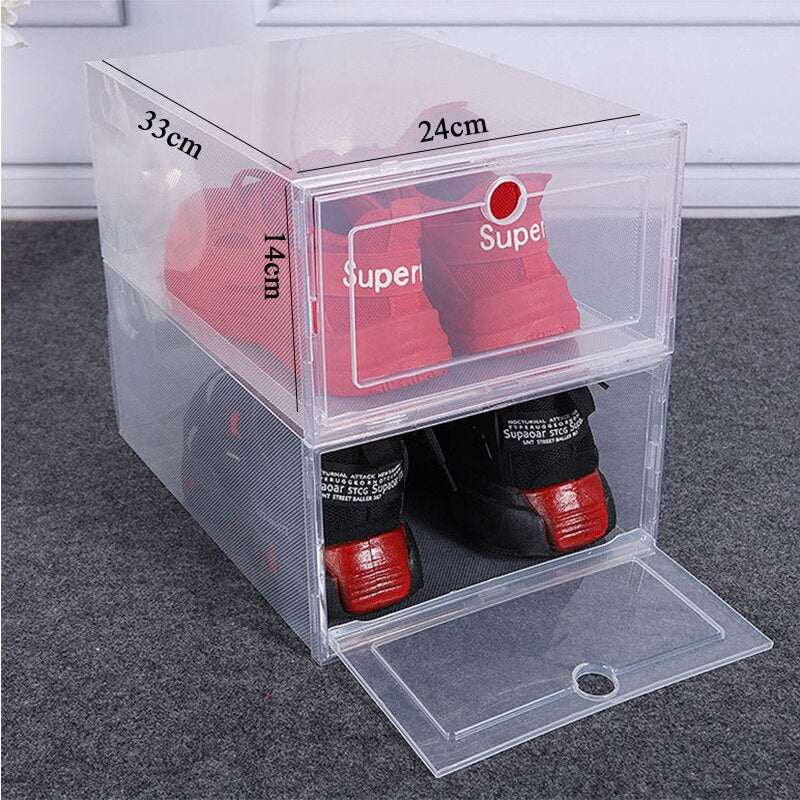 1pcs Transparent Plastic Shoe Storage Boxes Clear Sneakers AJ Display Case High-tops Football Shoe Box Stackable Shoes Cabinet