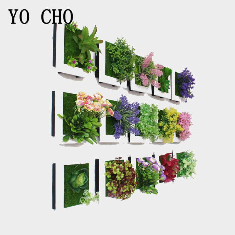 YO CHO Artificial Flowers Succulent Plant Frame 3D Removable Harmless Wall Art Frame Living Room Wedding Party Home Decor Plants