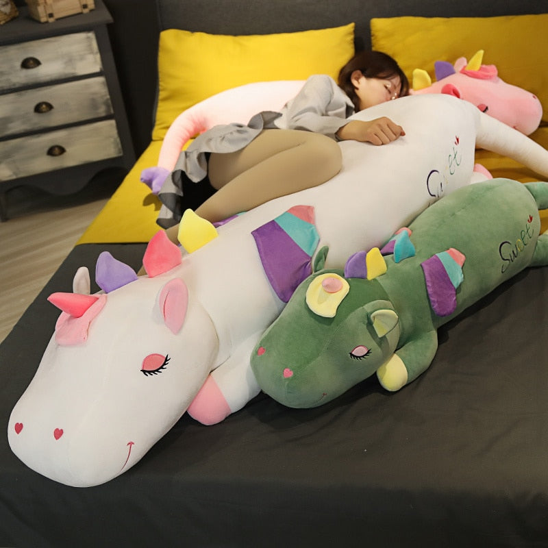 60cm-150cm Giant Lying Sleeping Unicorn Plush Toy Big Cartoon Animals Unicornio Bed Pillow Stuffed Throw Pillow Cushion for Girl