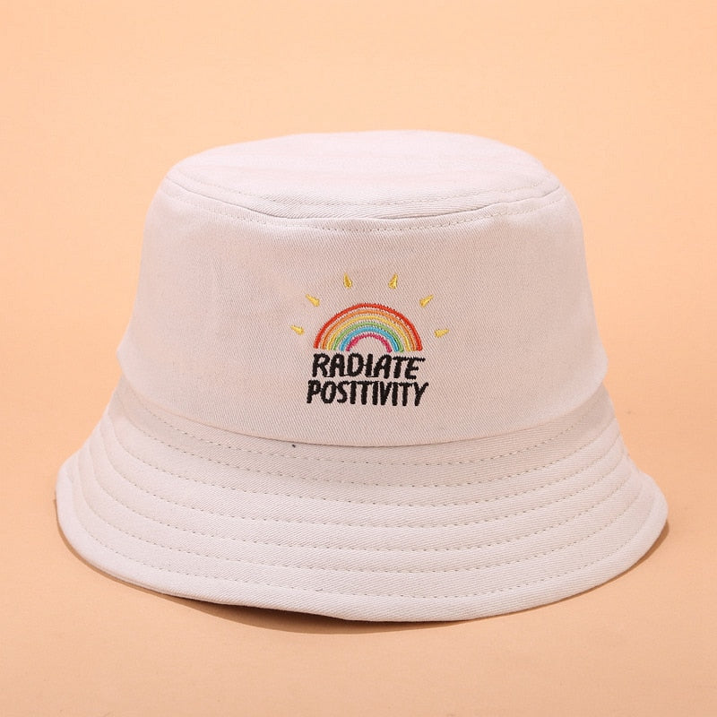 Rainbow Bucket Hat Embroidery Women Fashion Beach Sun Hats 100% Cotton Bob Chapeau Femme Panama Hat Fisherman Hat