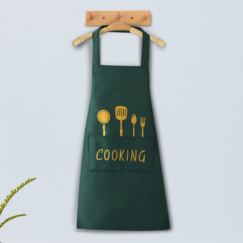 Cooking Pattern PVC Women Wipeable Kitchen Apron Enlarged Pocket Waterproof Oil-Proof Coffee Pinafore Cooking Baking  Adult Bib