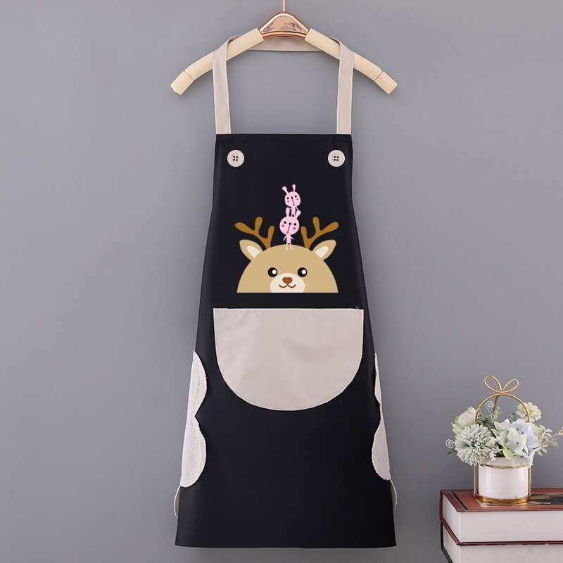 Cooking Pattern PVC Women Wipeable Kitchen Apron Enlarged Pocket Waterproof Oil-Proof Coffee Pinafore Cooking Baking  Adult Bib