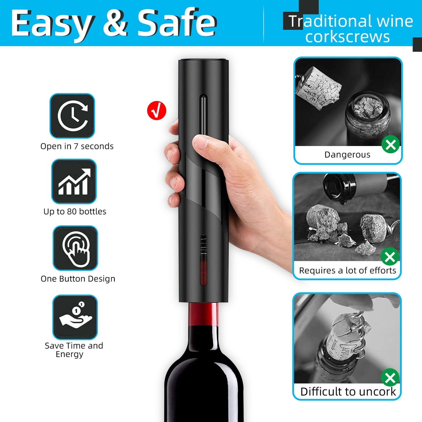 Electric Wine Opener Automatic Corkscrew Wine Openers for Beer Rechargeable Bottle Opener Foil Cutter Kitchen Bar Can Opener