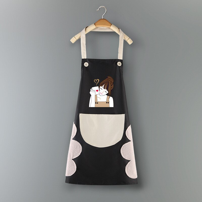 Cooking Pattern PVC Women Wipeable Kitchen Apron Enlarged Pocket Waterproof Oil-Proof Coffee Pinafore Cooking Baking  Adult Bib