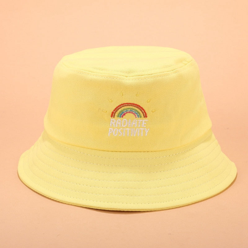 Rainbow Bucket Hat Embroidery Women Fashion Beach Sun Hats 100% Cotton Bob Chapeau Femme Panama Hat Fisherman Hat