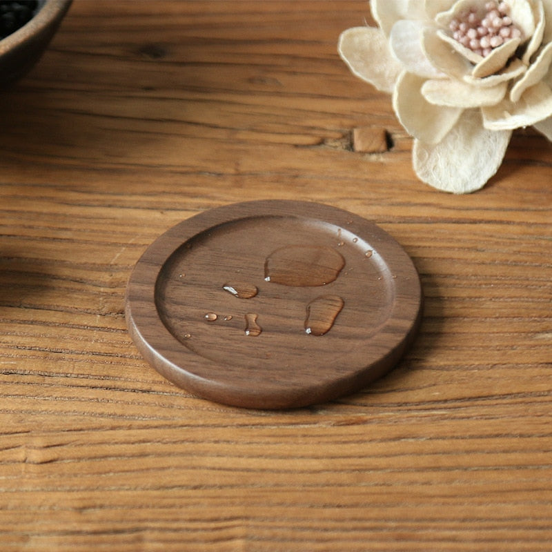 Vintage Tableware Wooden coaster set walnut round solid wood teacup mat creative dining mat cup holder placemat cup mat Coasters