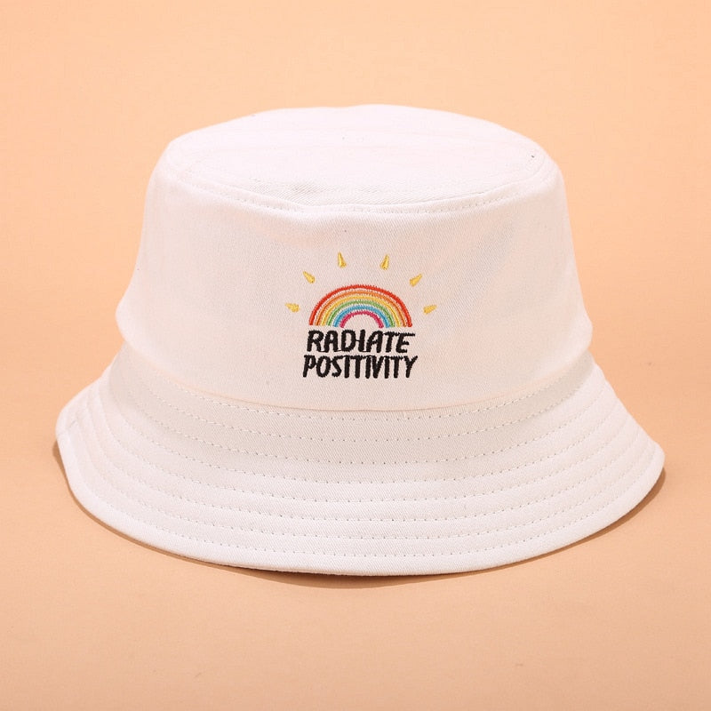 Rainbow Bucket Hat Embroidery Women Fashion Beach Sun Hats 100% Cotton Bob Chapeau Femme Panama Hat Fisherman Hat