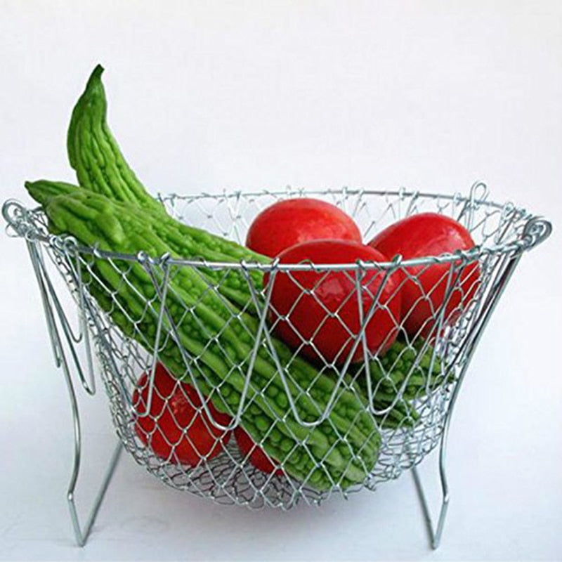 Stainless Steel Kitchen Accessories Tools Foldable Fruit Vegetable Washing Basket Steam Fry Food Creative Kitchen Cooking Gadget