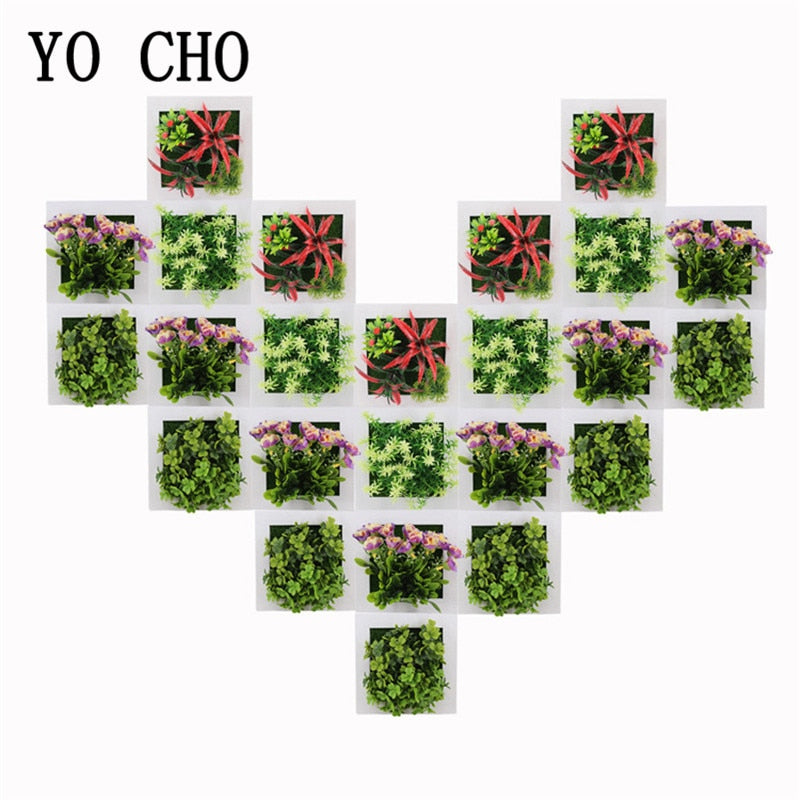 YO CHO Artificial Flowers Succulent Plant Frame 3D Removable Harmless Wall Art Frame Living Room Wedding Party Home Decor Plants