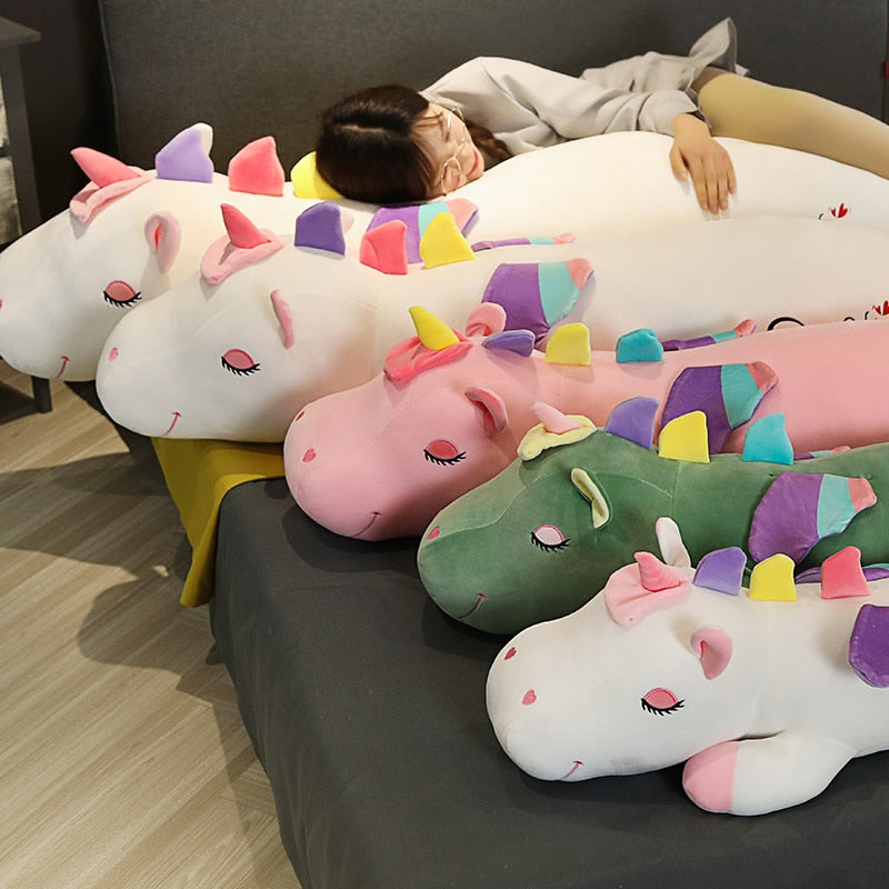 60cm-150cm Giant Lying Sleeping Unicorn Plush Toy Big Cartoon Animals Unicornio Bed Pillow Stuffed Throw Pillow Cushion for Girl