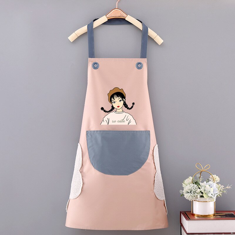 Cooking Pattern PVC Women Wipeable Kitchen Apron Enlarged Pocket Waterproof Oil-Proof Coffee Pinafore Cooking Baking  Adult Bib