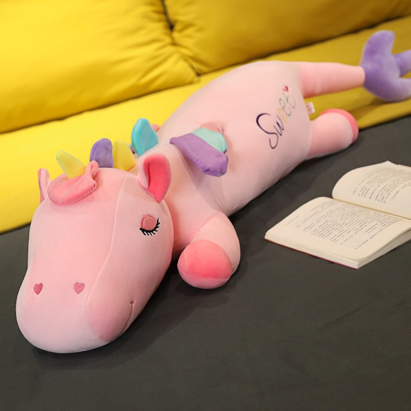 60cm-150cm Giant Lying Sleeping Unicorn Plush Toy Big Cartoon Animals Unicornio Bed Pillow Stuffed Throw Pillow Cushion for Girl