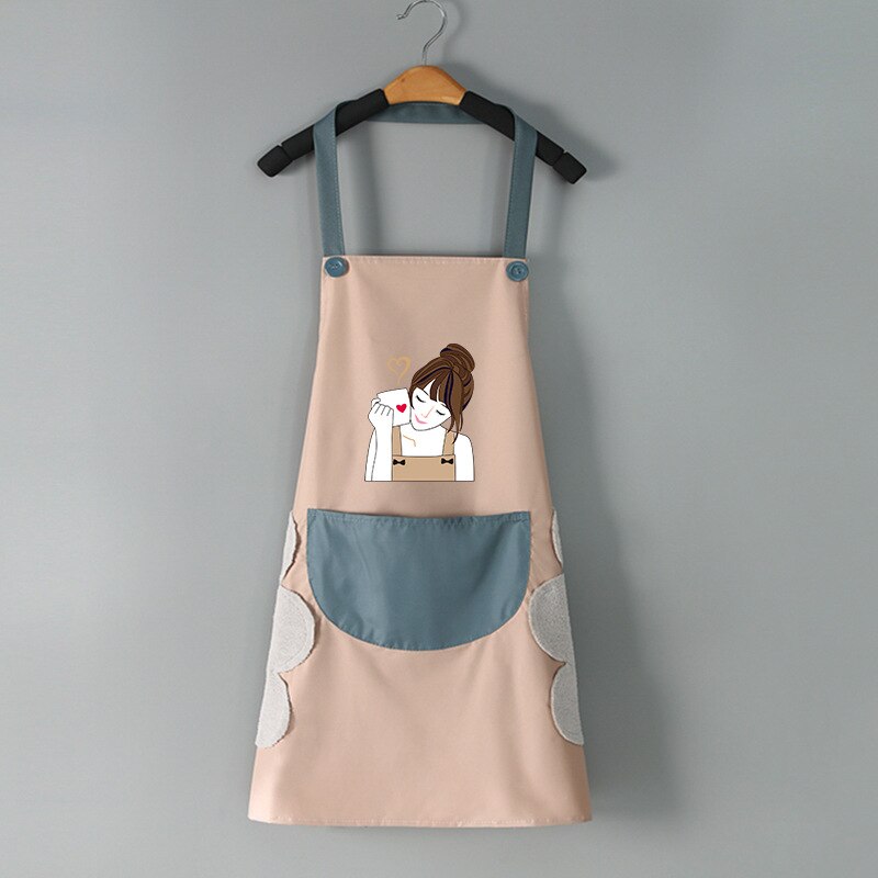 Cooking Pattern PVC Women Wipeable Kitchen Apron Enlarged Pocket Waterproof Oil-Proof Coffee Pinafore Cooking Baking  Adult Bib