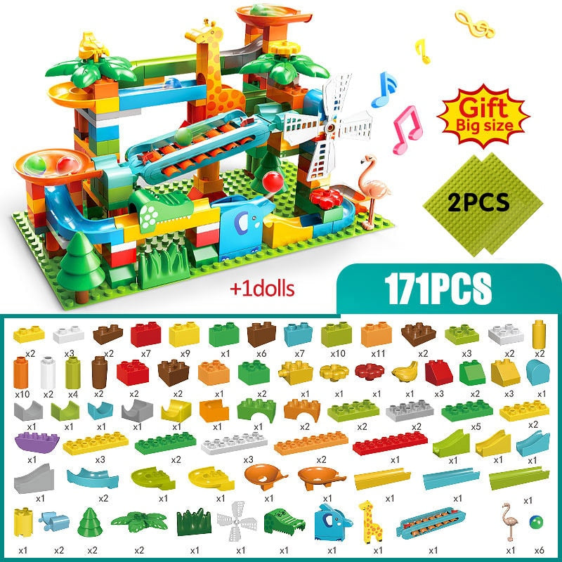 171-269PCS Marble Race Run Big Size Block Building Blocks Funnel Slide Blocks DIY Educational Big Brick Toys For Children Gift