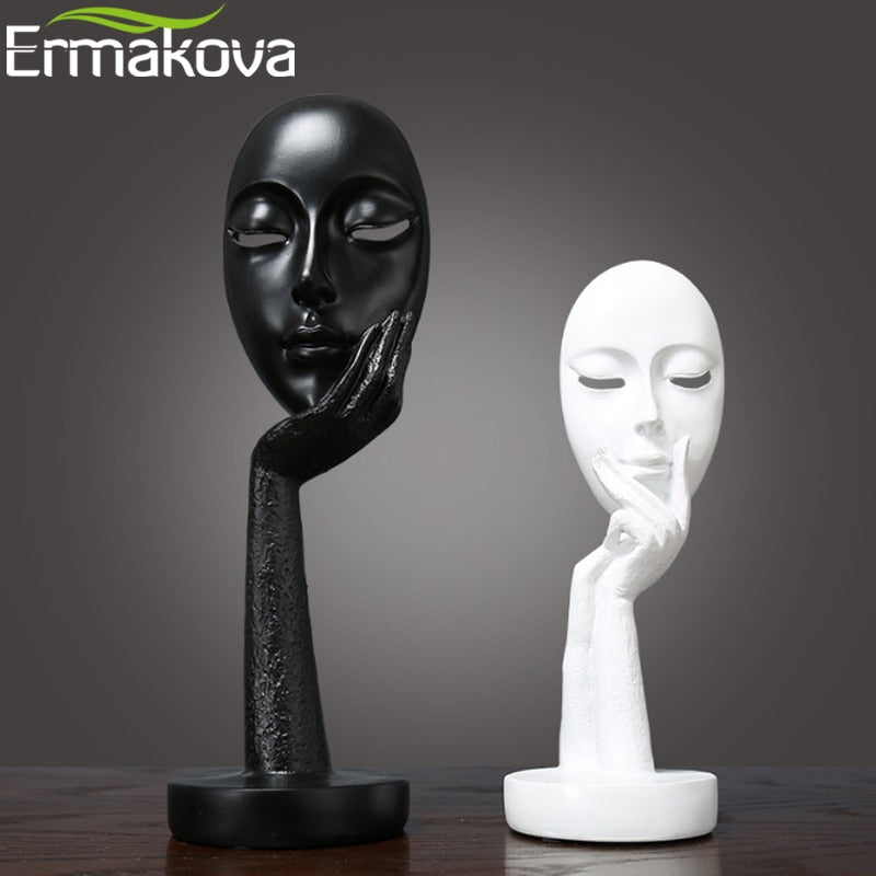 ERMAKOVA Nordic Abstract Thinker Thinking Lady Mask Figurine Resin Statue Office TV Cabinet Home Decoration Crafts