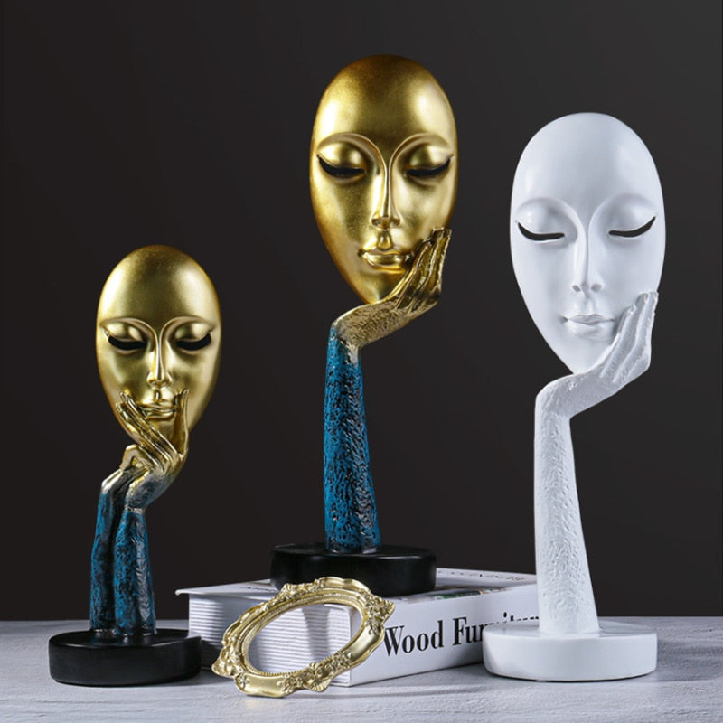 ERMAKOVA Nordic Abstract Thinker Thinking Lady Mask Figurine Resin Statue Office TV Cabinet Home Decoration Crafts