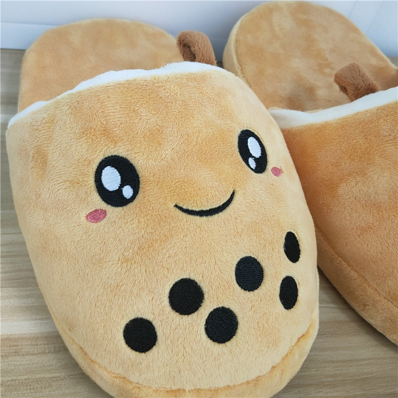 Cute Boba Pillow Bubble Tea Plush Slippers Stuffed Body Cup Shaped Shoes Super Soft Milk Tea Indoor Slippers Food Adult Slippers