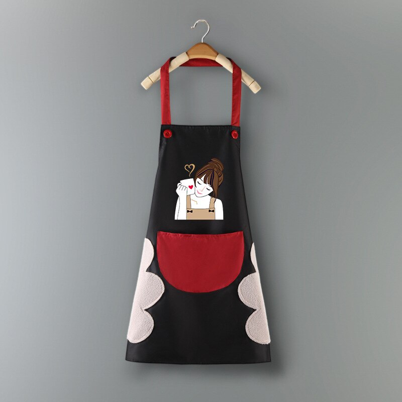 Cooking Pattern PVC Women Wipeable Kitchen Apron Enlarged Pocket Waterproof Oil-Proof Coffee Pinafore Cooking Baking  Adult Bib