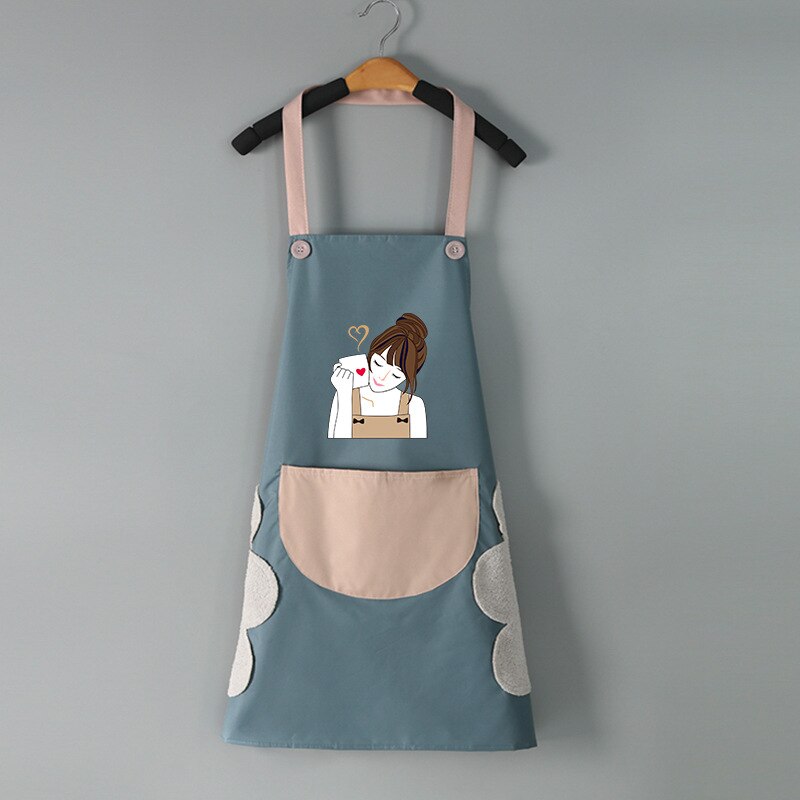 Cooking Pattern PVC Women Wipeable Kitchen Apron Enlarged Pocket Waterproof Oil-Proof Coffee Pinafore Cooking Baking  Adult Bib