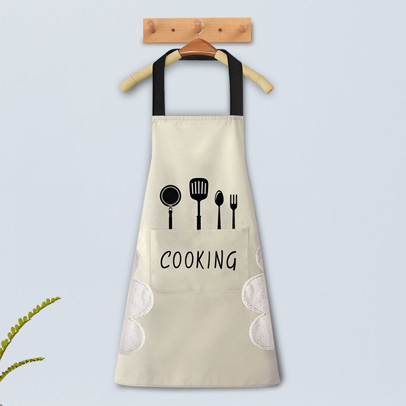 Cooking Pattern PVC Women Wipeable Kitchen Apron Enlarged Pocket Waterproof Oil-Proof Coffee Pinafore Cooking Baking  Adult Bib