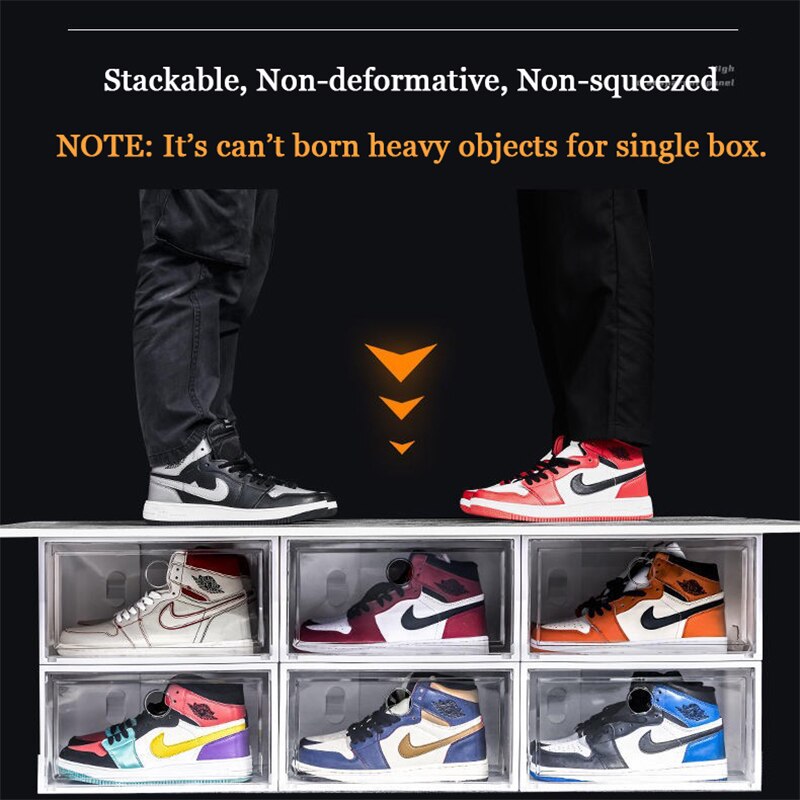 1pcs Transparent Plastic Shoe Storage Boxes Clear Sneakers AJ Display Case High-tops Football Shoe Box Stackable Shoes Cabinet