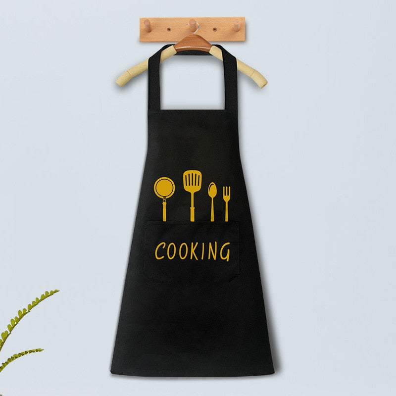 Cooking Pattern PVC Women Wipeable Kitchen Apron Enlarged Pocket Waterproof Oil-Proof Coffee Pinafore Cooking Baking  Adult Bib