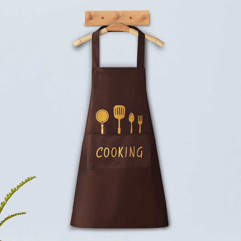 Cooking Pattern PVC Women Wipeable Kitchen Apron Enlarged Pocket Waterproof Oil-Proof Coffee Pinafore Cooking Baking  Adult Bib