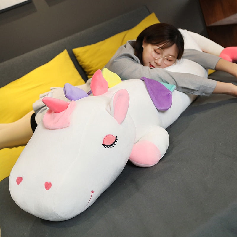 60cm-150cm Giant Lying Sleeping Unicorn Plush Toy Big Cartoon Animals Unicornio Bed Pillow Stuffed Throw Pillow Cushion for Girl