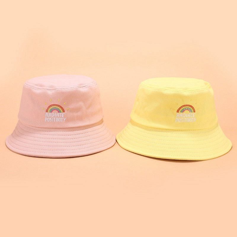 Rainbow Bucket Hat Embroidery Women Fashion Beach Sun Hats 100% Cotton Bob Chapeau Femme Panama Hat Fisherman Hat