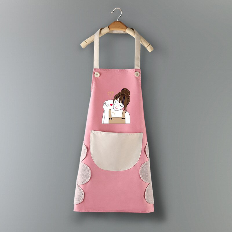 Cooking Pattern PVC Women Wipeable Kitchen Apron Enlarged Pocket Waterproof Oil-Proof Coffee Pinafore Cooking Baking  Adult Bib