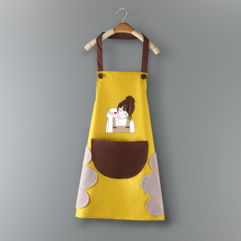 Cooking Pattern PVC Women Wipeable Kitchen Apron Enlarged Pocket Waterproof Oil-Proof Coffee Pinafore Cooking Baking  Adult Bib