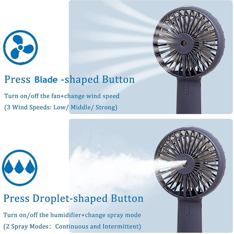 Battery Portable Water Spray Mist Fan Electric USB Rechargeable Handheld Mini Fan Cooling Air Conditioner Humidifier for Outdoor