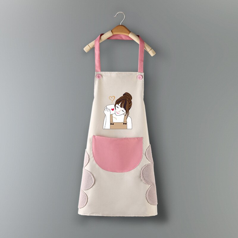 Cooking Pattern PVC Women Wipeable Kitchen Apron Enlarged Pocket Waterproof Oil-Proof Coffee Pinafore Cooking Baking  Adult Bib