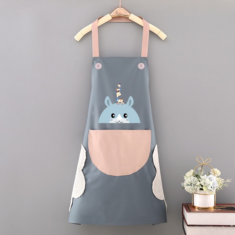 Cooking Pattern PVC Women Wipeable Kitchen Apron Enlarged Pocket Waterproof Oil-Proof Coffee Pinafore Cooking Baking  Adult Bib