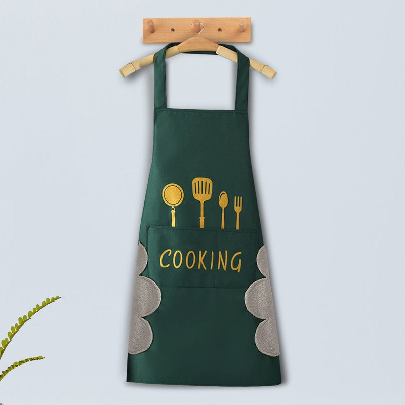 Cooking Pattern PVC Women Wipeable Kitchen Apron Enlarged Pocket Waterproof Oil-Proof Coffee Pinafore Cooking Baking  Adult Bib