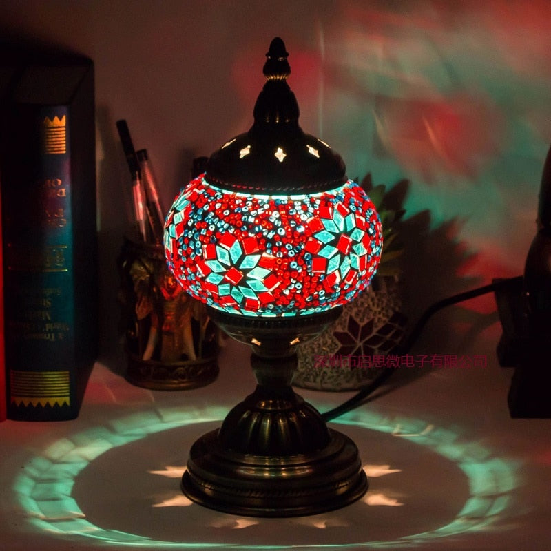 Mediterranean Style Art Deco Turkish Mosaic Table Lamp Handcrafted Mosaic Glass Romantic Bed Light