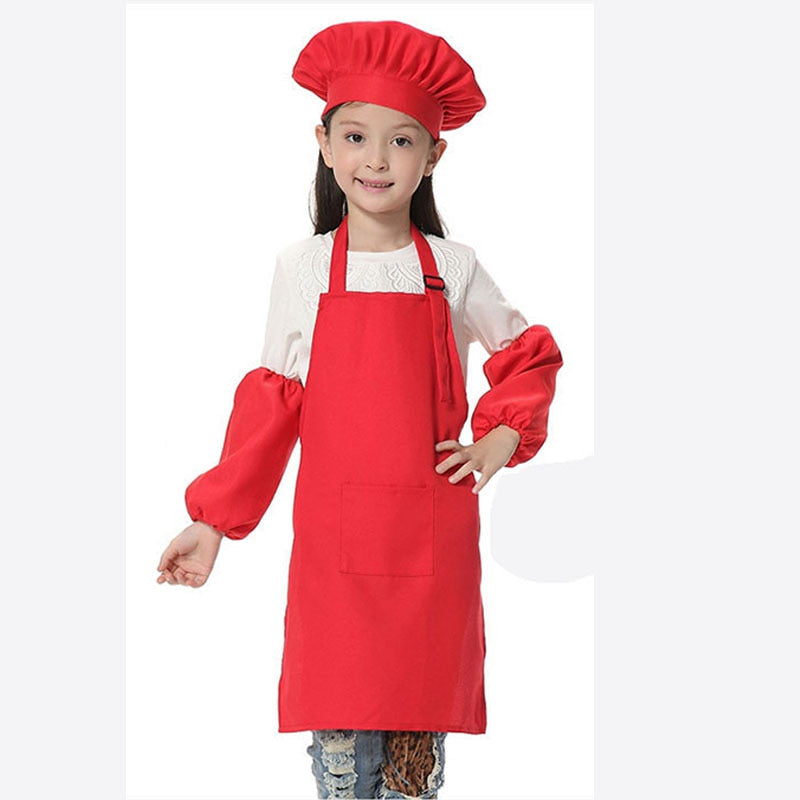 Child Apron Kids Sleeve Hat Pocket Kindergarten Kitchen Baking Painting Cooking Drink food Enfant Tablier Delantal Logo print