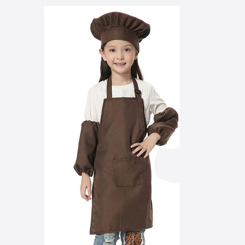 Child Apron Kids Sleeve Hat Pocket Kindergarten Kitchen Baking Painting Cooking Drink food Enfant Tablier Delantal Logo print