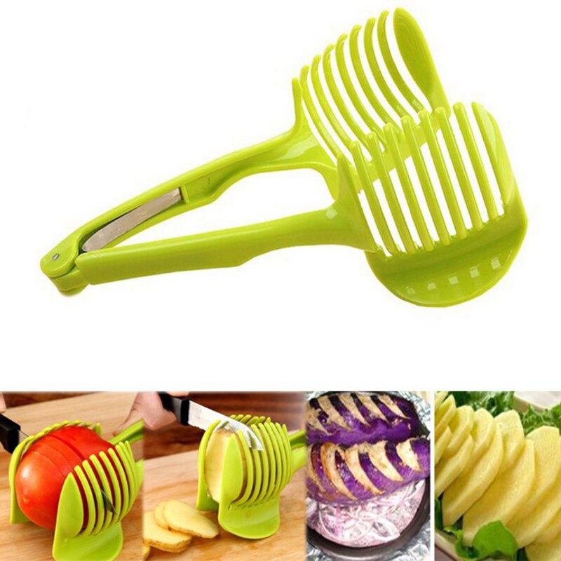 1Pc Kitchen Gadgets Plastic Potato Slicer Tomato Cutter Tool Shreadders Lemon Cutting Holder Cooking Tools Kitchen Accessories