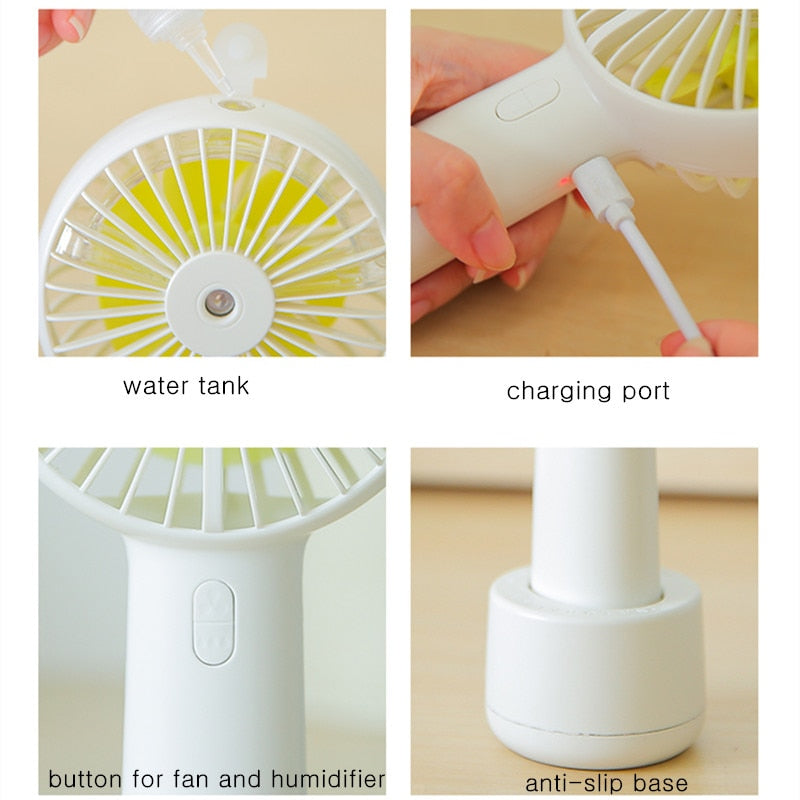 Battery Portable Water Spray Mist Fan Electric USB Rechargeable Handheld Mini Fan Cooling Air Conditioner Humidifier for Outdoor