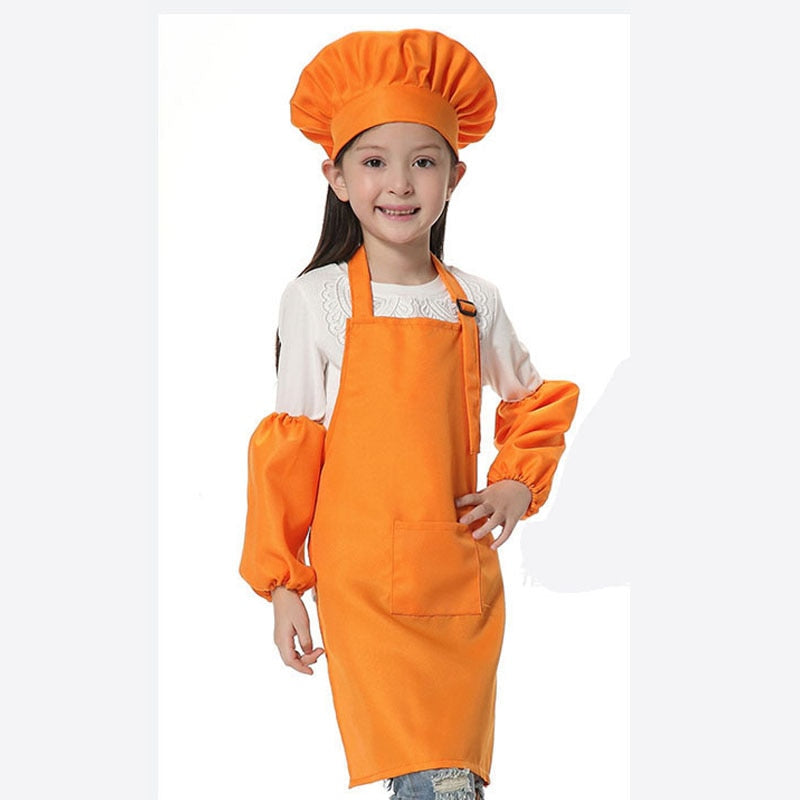 Child Apron Kids Sleeve Hat Pocket Kindergarten Kitchen Baking Painting Cooking Drink food Enfant Tablier Delantal Logo print