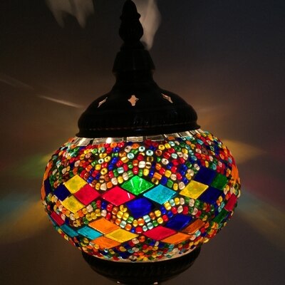 Mediterranean Style Art Deco Turkish Mosaic Table Lamp Handcrafted Mosaic Glass Romantic Bed Light