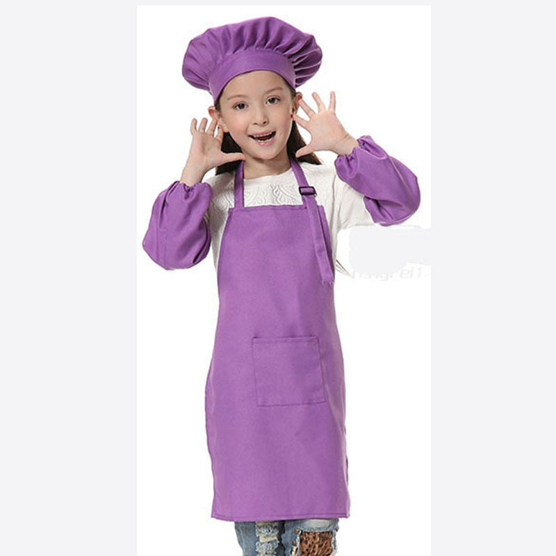 Child Apron Kids Sleeve Hat Pocket Kindergarten Kitchen Baking Painting Cooking Drink food Enfant Tablier Delantal Logo print