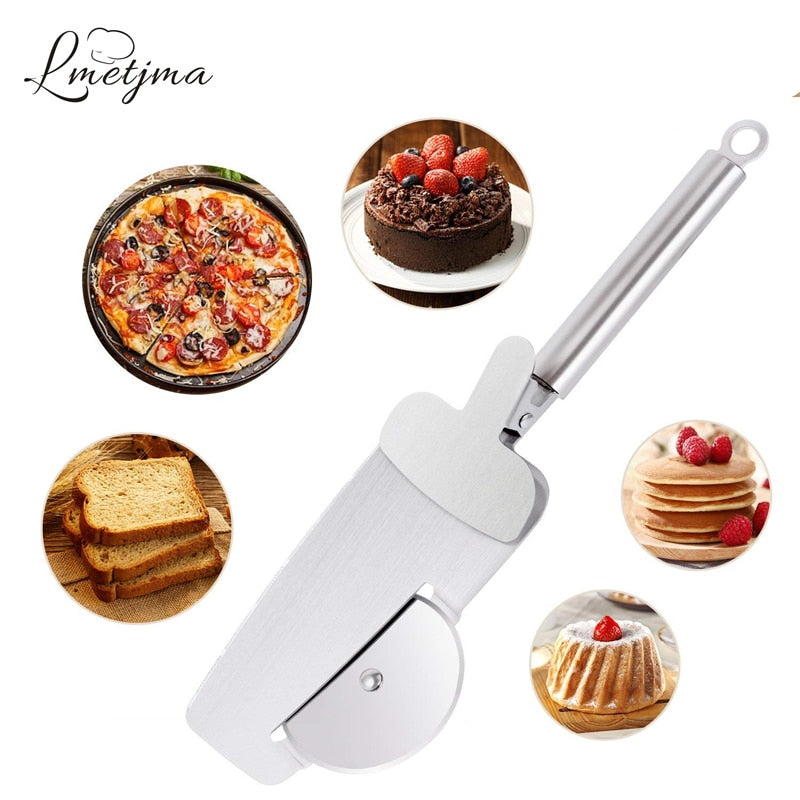 LMETJMA 4 in 1 Pizza Cutter Wheel Stainless Steel Pizza Cutter Pizza Knife Serving Spatula Gripping Paddle Pizza Tools KC0081