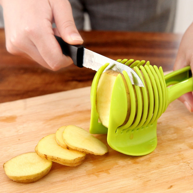 1Pc Kitchen Gadgets Plastic Potato Slicer Tomato Cutter Tool Shreadders Lemon Cutting Holder Cooking Tools Kitchen Accessories