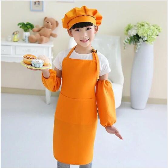 Child Apron Kids Sleeve Hat Pocket Kindergarten Kitchen Baking Painting Cooking Drink food Enfant Tablier Delantal Logo print