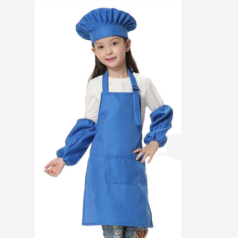 Child Apron Kids Sleeve Hat Pocket Kindergarten Kitchen Baking Painting Cooking Drink food Enfant Tablier Delantal Logo print