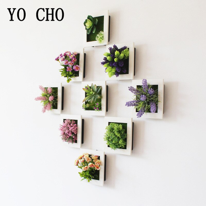 YO CHO Artificial Flowers Succulent Plant Frame 3D Removable Harmless Wall Art Frame Living Room Wedding Party Home Decor Plants